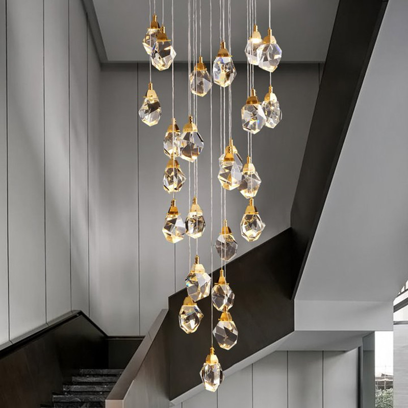 Nordic diamond chandelier Luxury Crystal Light New Design Gold staircase chandelier(WH-CY-215)