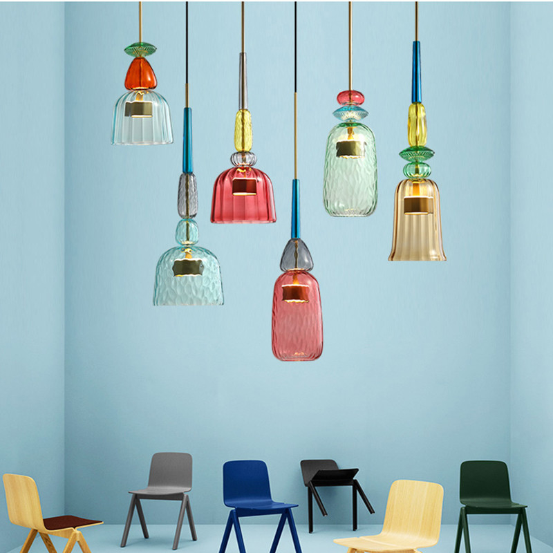 Nordic Colorful Pendant Lights Home Decorative Lighting Living Room Bedroom Indoor Glass Hanging Lamp(WH-GP-36)