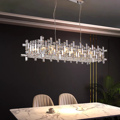 Lámpara de araña rectangular de cristal cromado Luces colgantes de cristal modernas cromadas K9 (WH-CY-257)